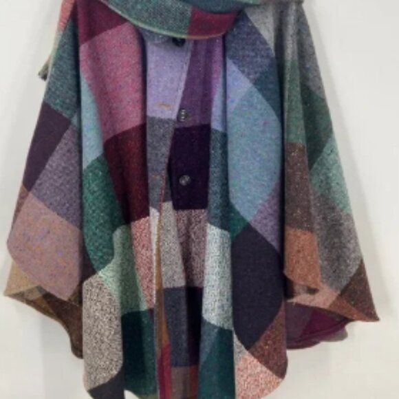 John Malloy dongal tweed Colorful Plaid Wool cape/Coat OS - Picture 5 of 7